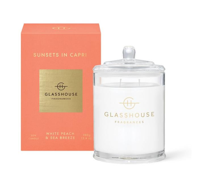 Glasshouse Sunsets in Capri Soy Candle (White Peach & Sea Breeze) 380g