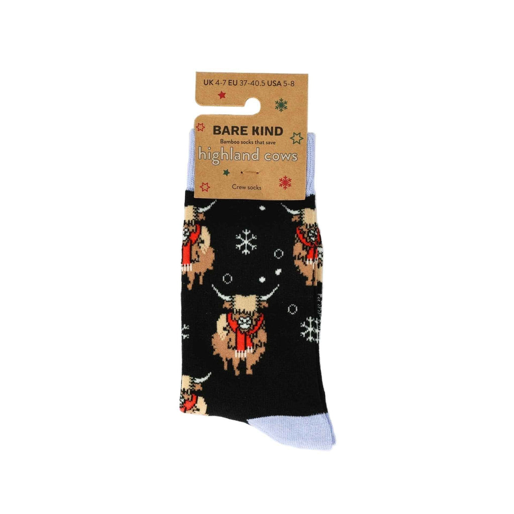 Save the Black Christmas Highland Cow Bamboo Socks - BraveBearFit