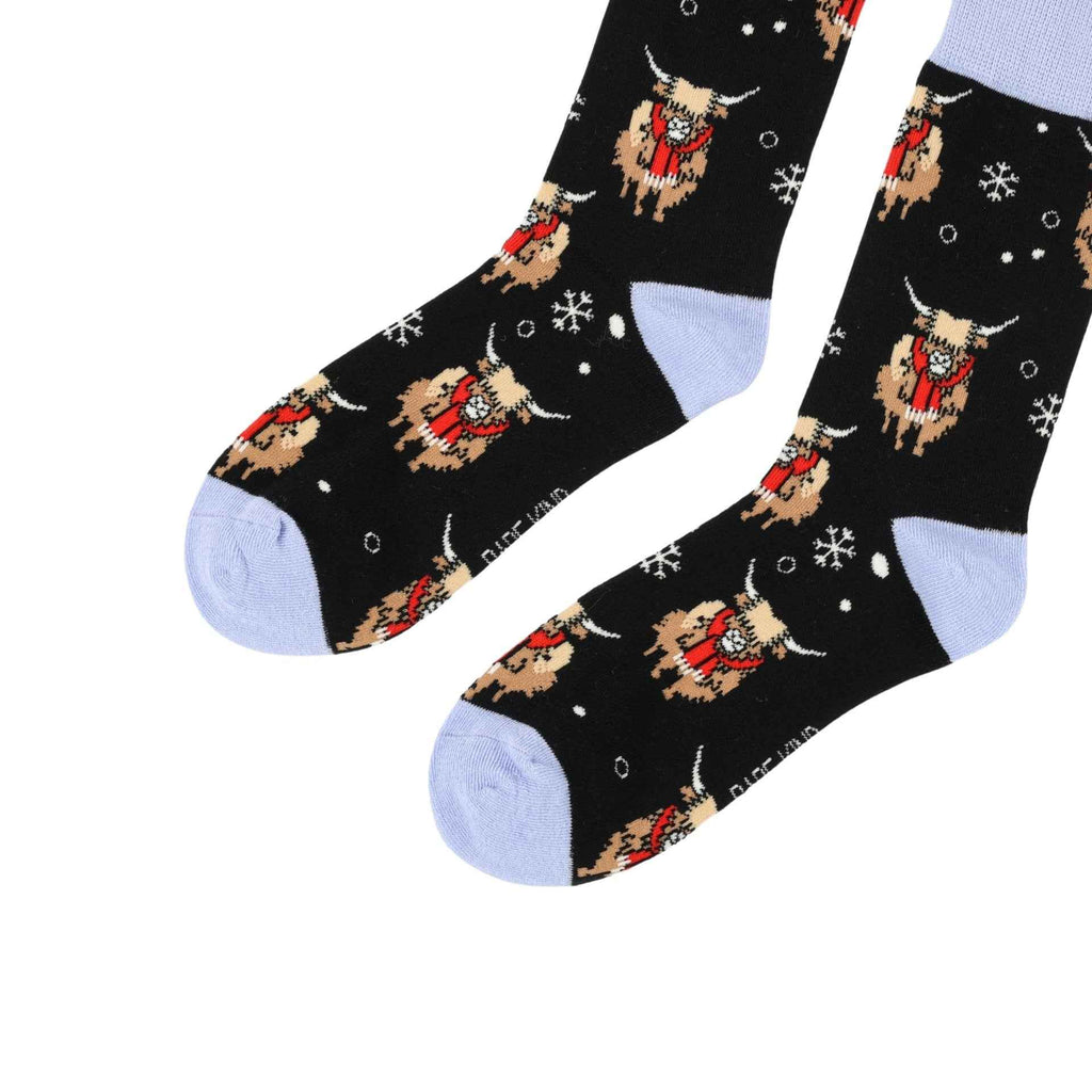 Save the Black Christmas Highland Cow Bamboo Socks - BraveBearFit