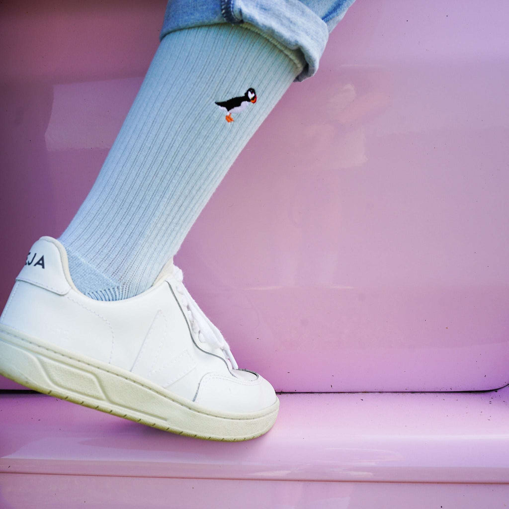 Save the Puffin Ribbed Bamboo Socks