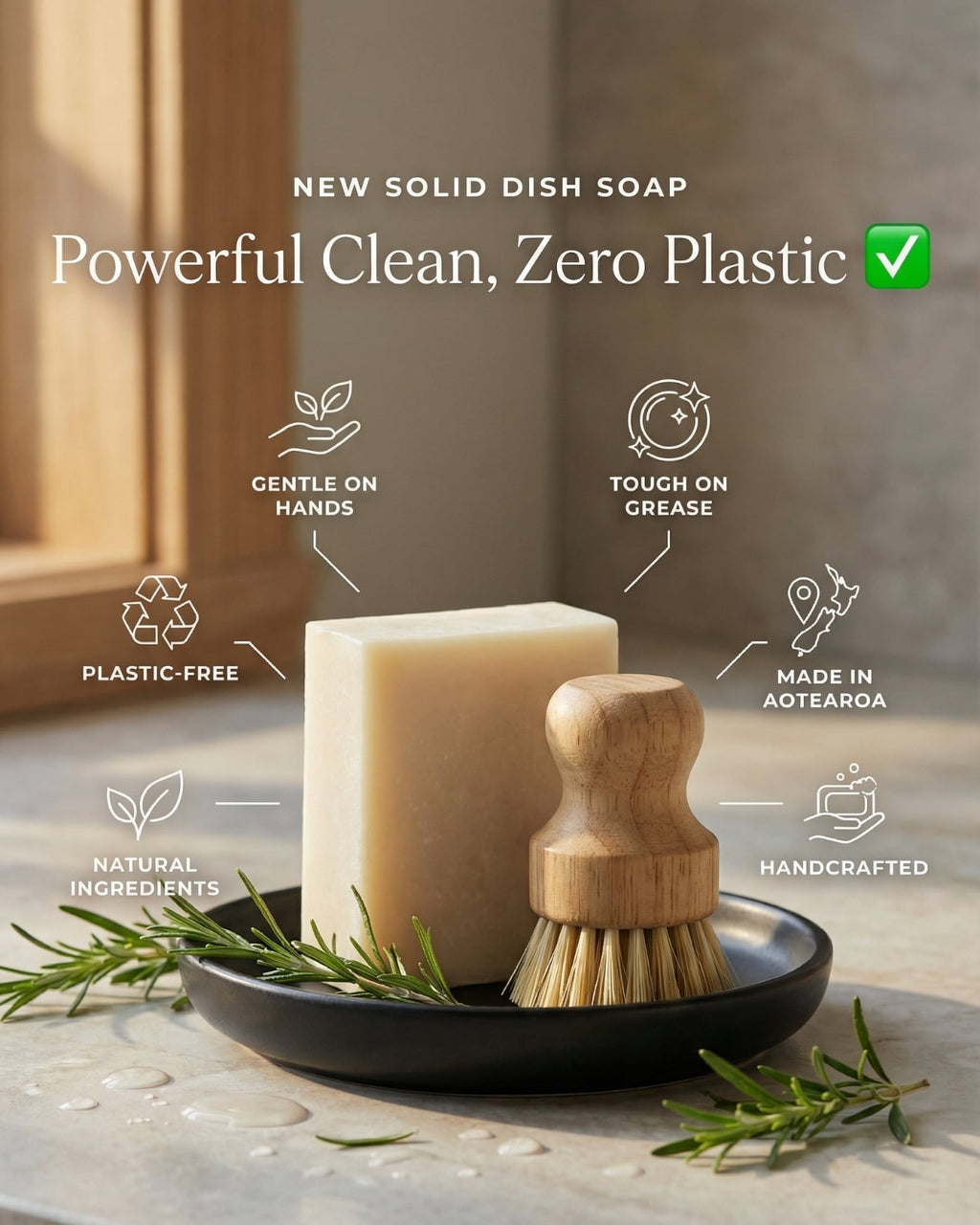 Eco Dishwashing Starter Set | Solid Dish Soap Bar+ Wooden Brush