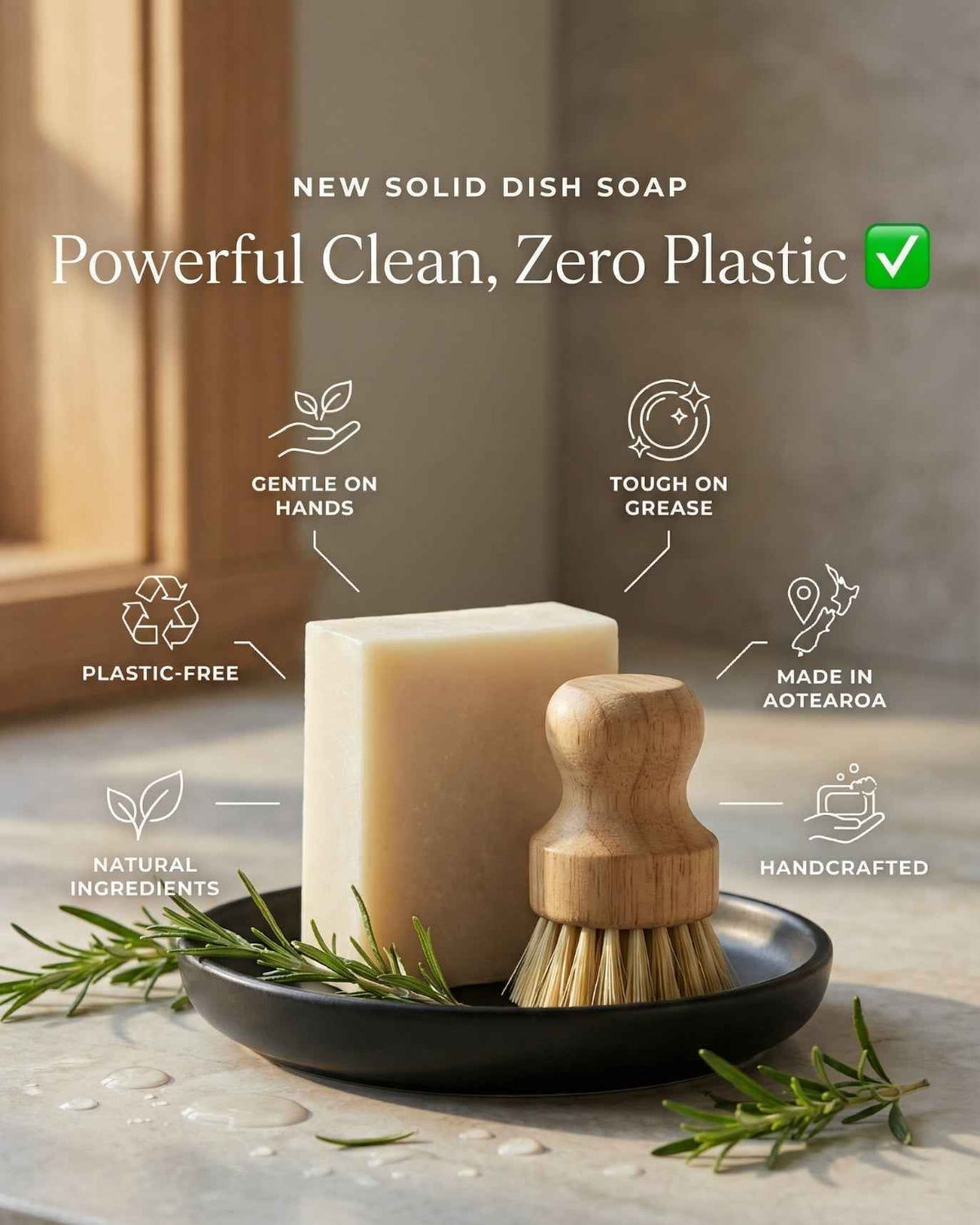 Eco Dishwashing Starter Set | Solid Dish Soap + Wooden Dish Brush