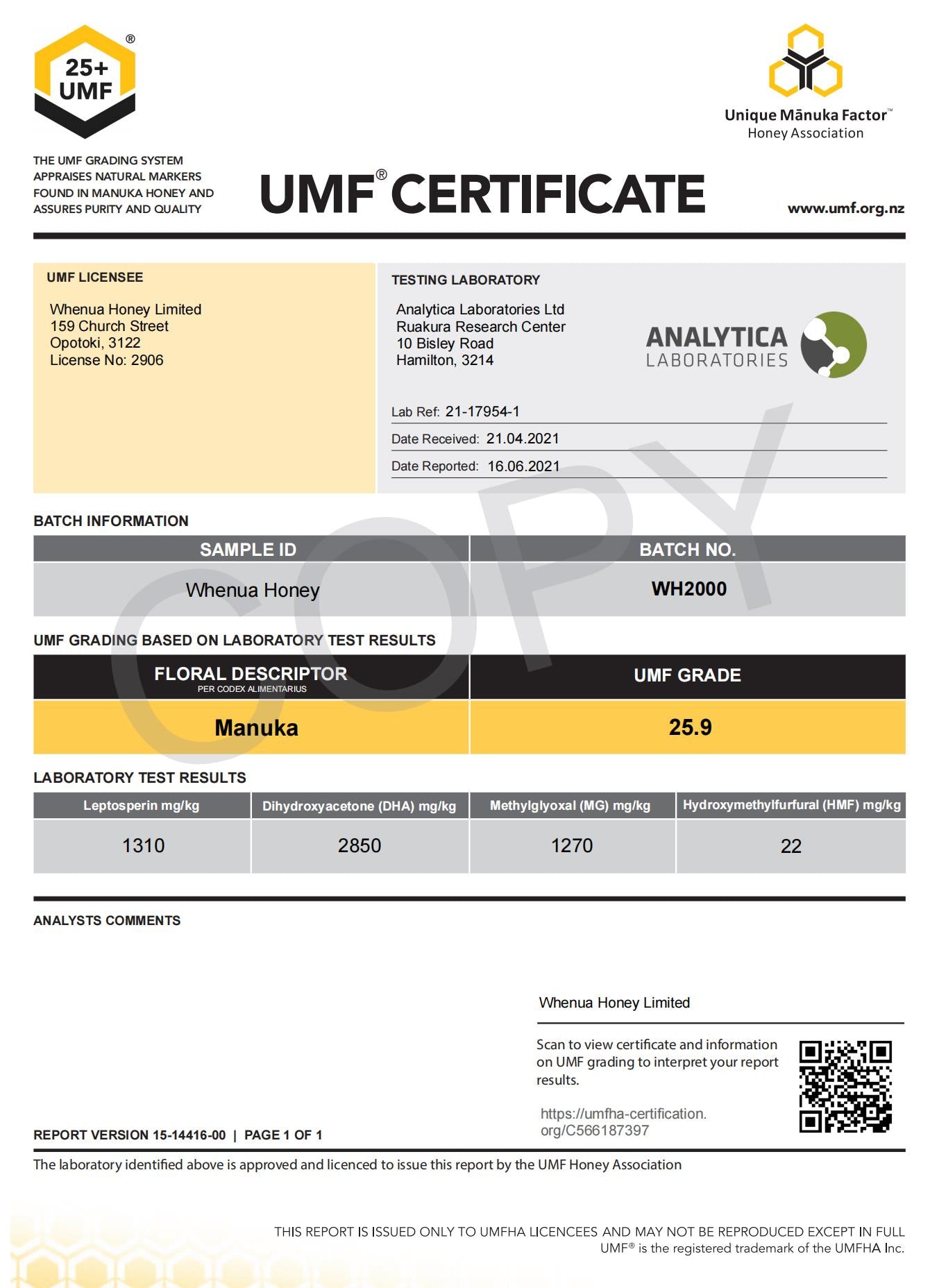 Whenua Manuka UMF 25+ 250g ( S ) (2030.01)