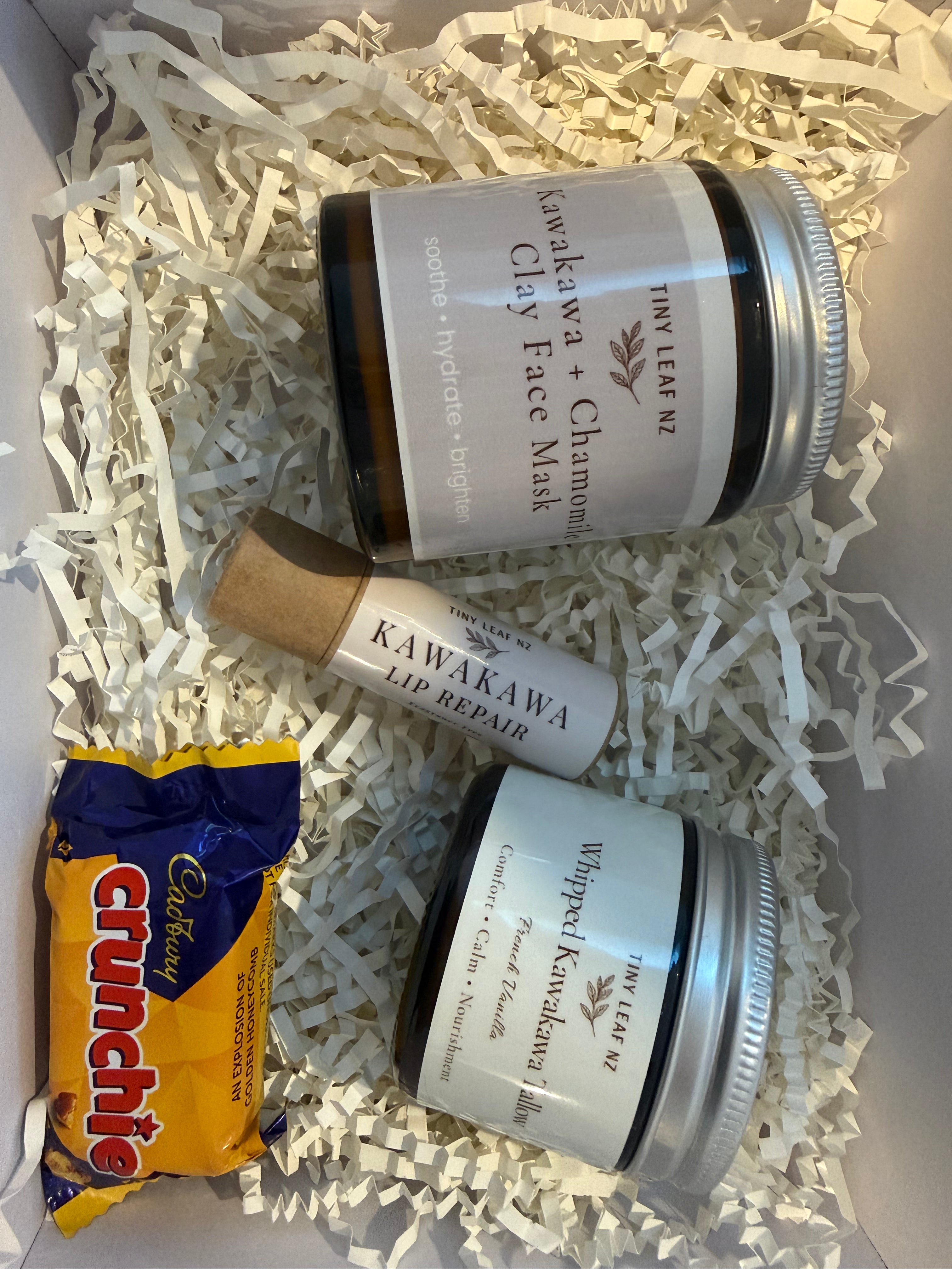 Tiny Leaf NZ Kawakawa Self-Care Gift Box | Face Mask, Tallow Balm & Lip Repair