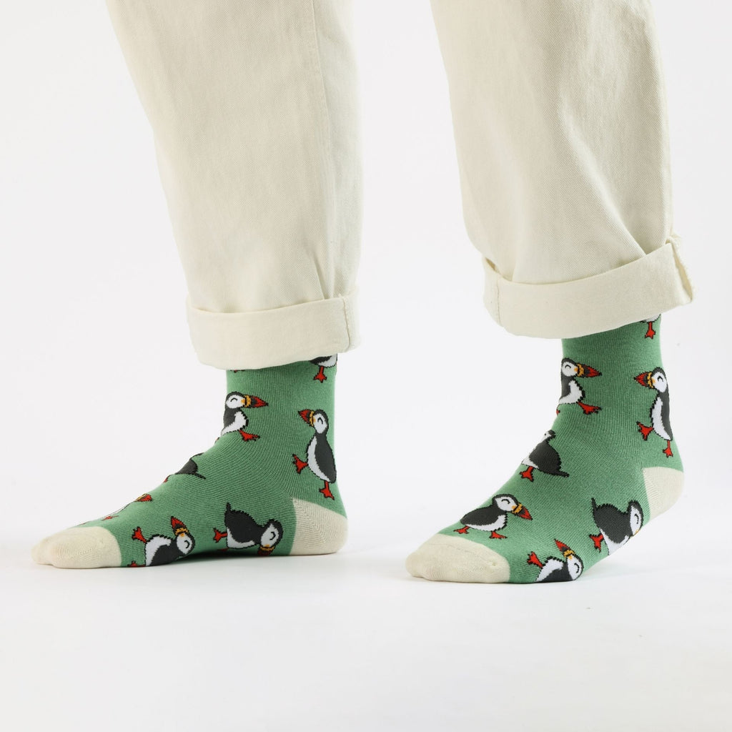 Save the Green Puffin Bamboo Socks