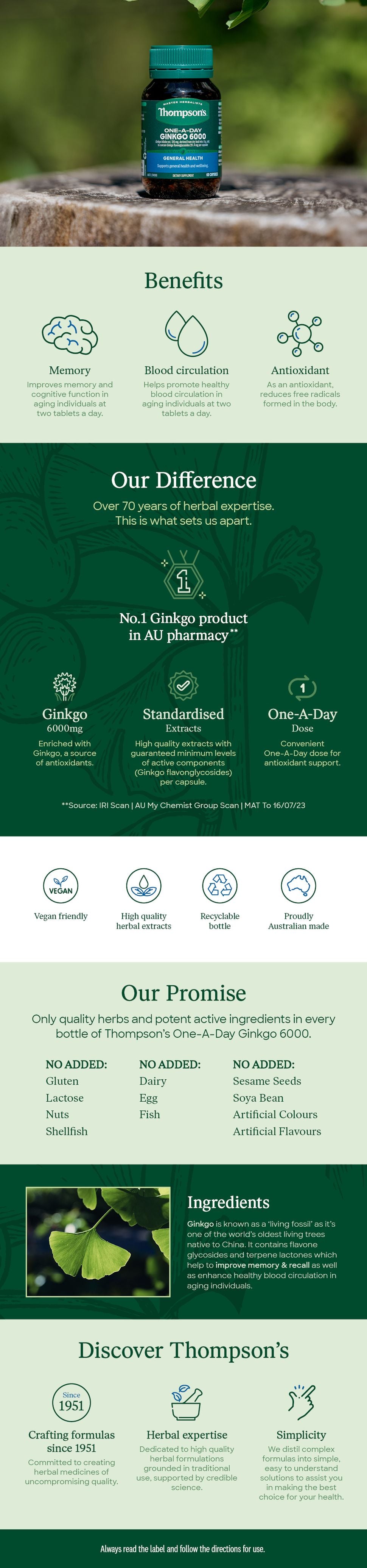 Thompson‘s Ginkgo Biloba 6000mg 60 Caps (2027.10）