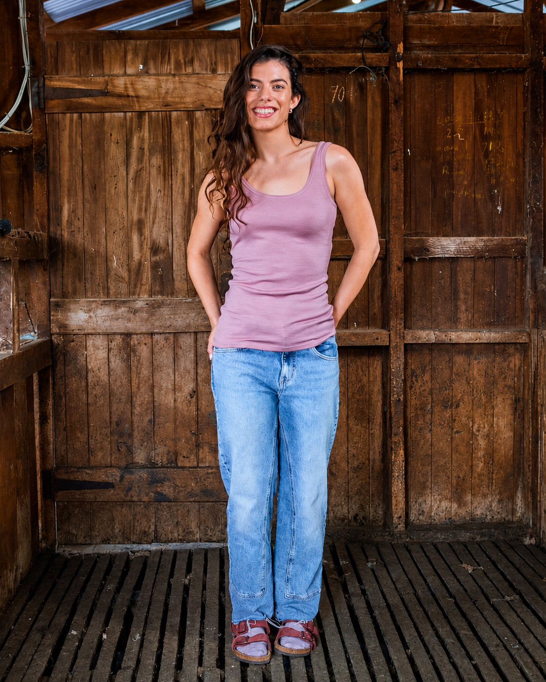 Women's Scoop Neck Tank Top - 100% Merino Wool, Rose - BraveBearFit