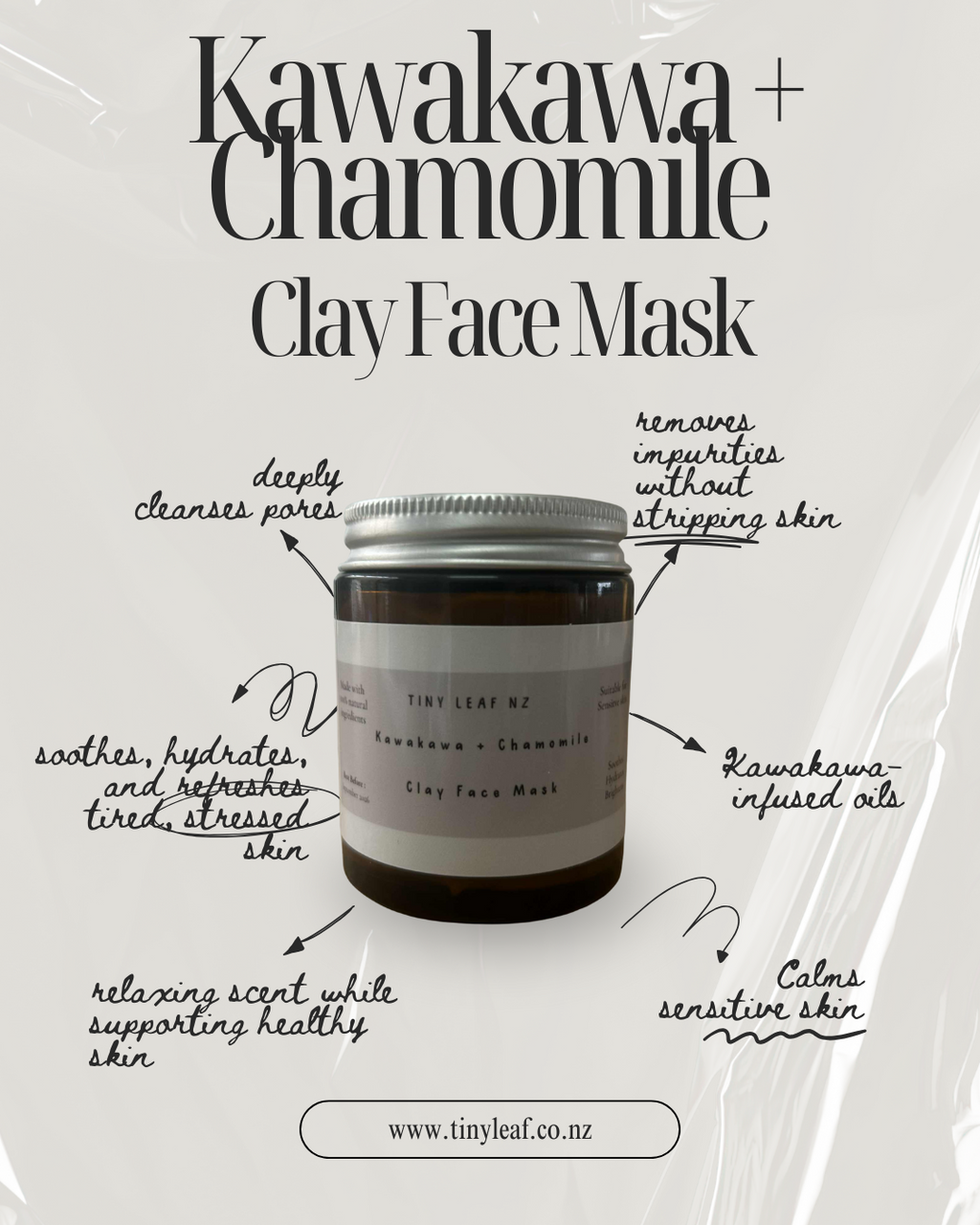 Kawakawa + Chamomile Clay Face Mask – Tiny Leaf NZ Natural Skincare, 100 ml