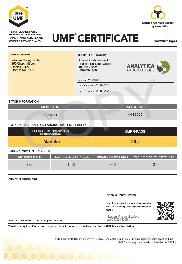 Whenua Manuka UMF 20+500g (2030.04)