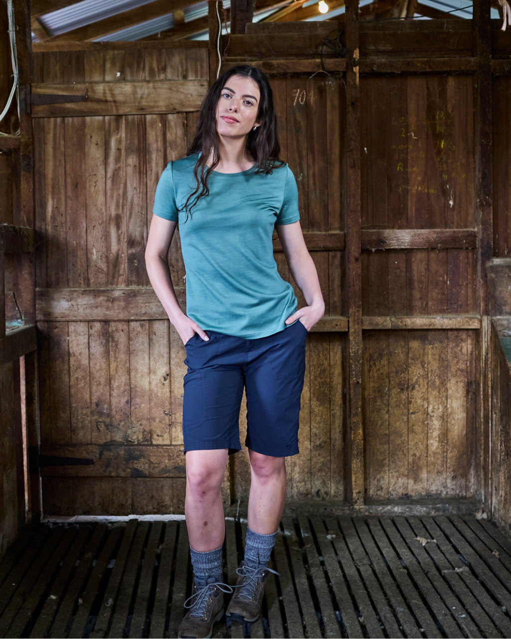 Women's Crew T-Shirt - 100% Merino Wool, Fern Green