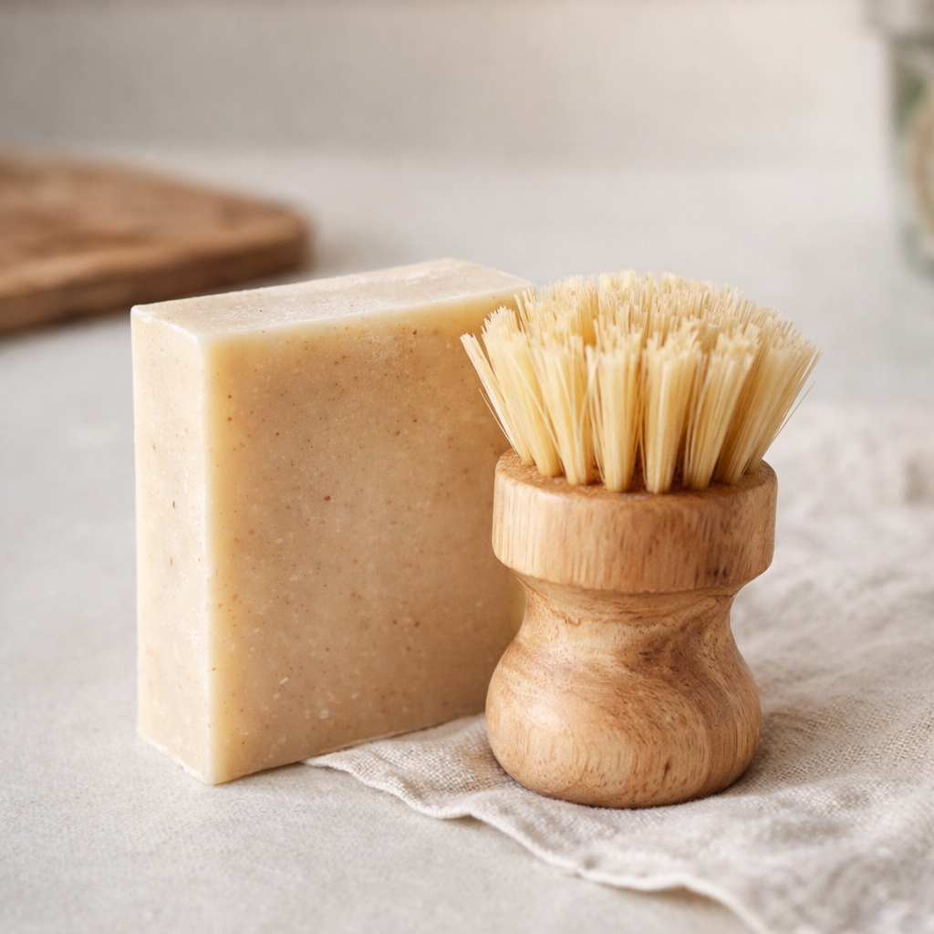 Eco Dishwashing Starter Set | Solid Dish Soap Bar+ Wooden Brush