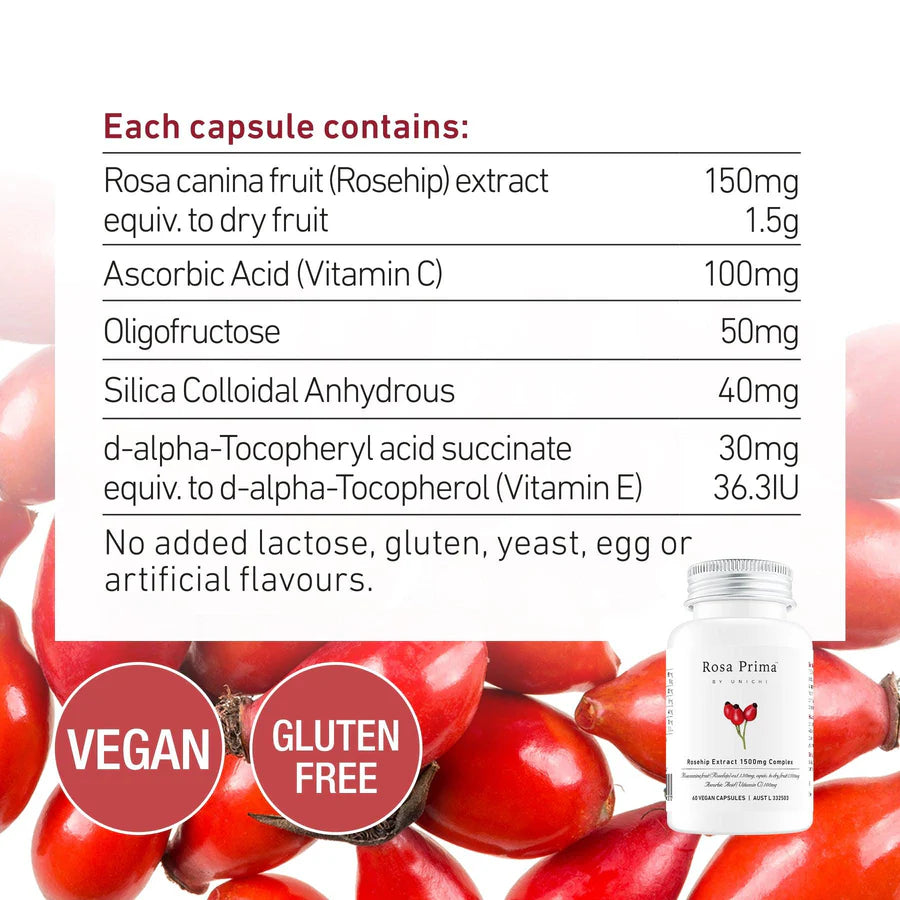 Unichi Rosa Prima Rosehip Extract 1500mg Complex 60c